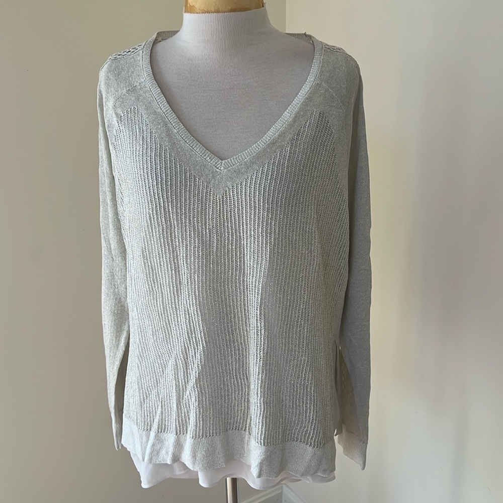 New! Lucky Brand XlL silver mesh shimmery linen blend  overlay top.